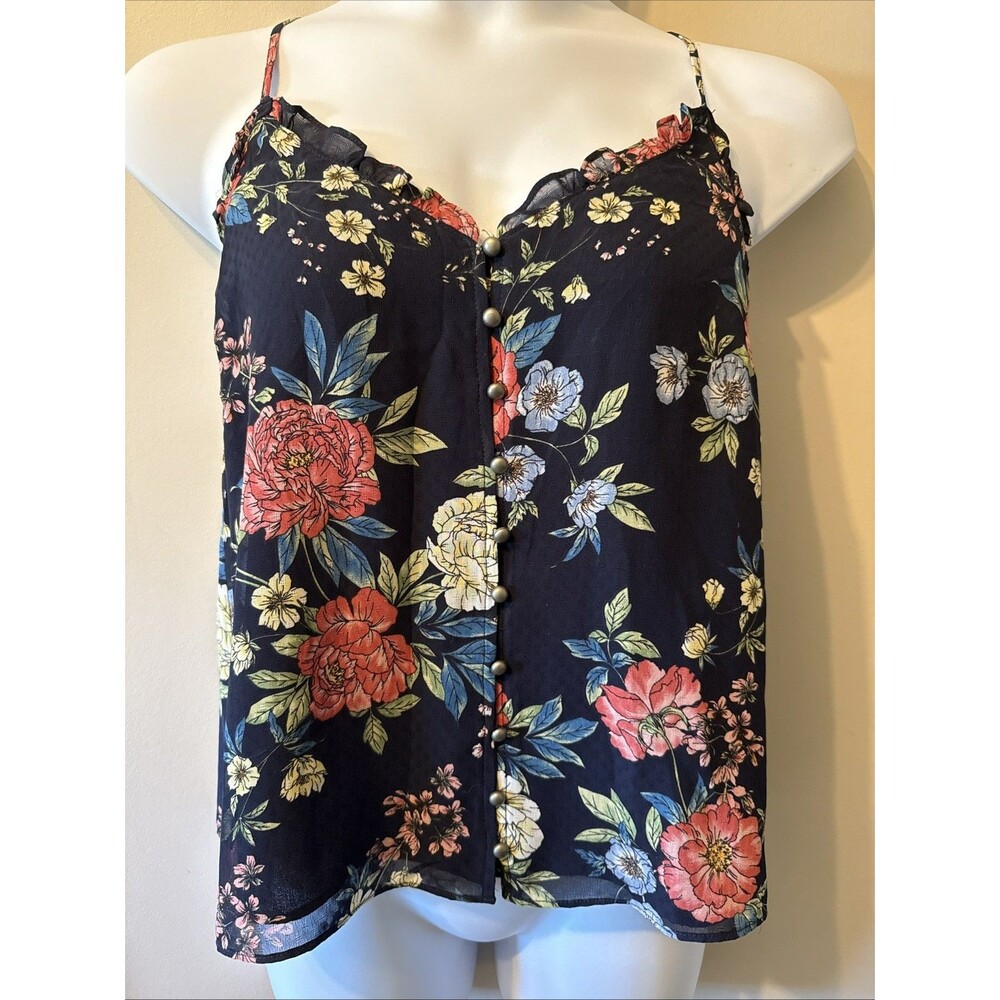 Miss Me | Medium NWT Floral Chiffon Ruffle Button Tank Cottagecore Feminine